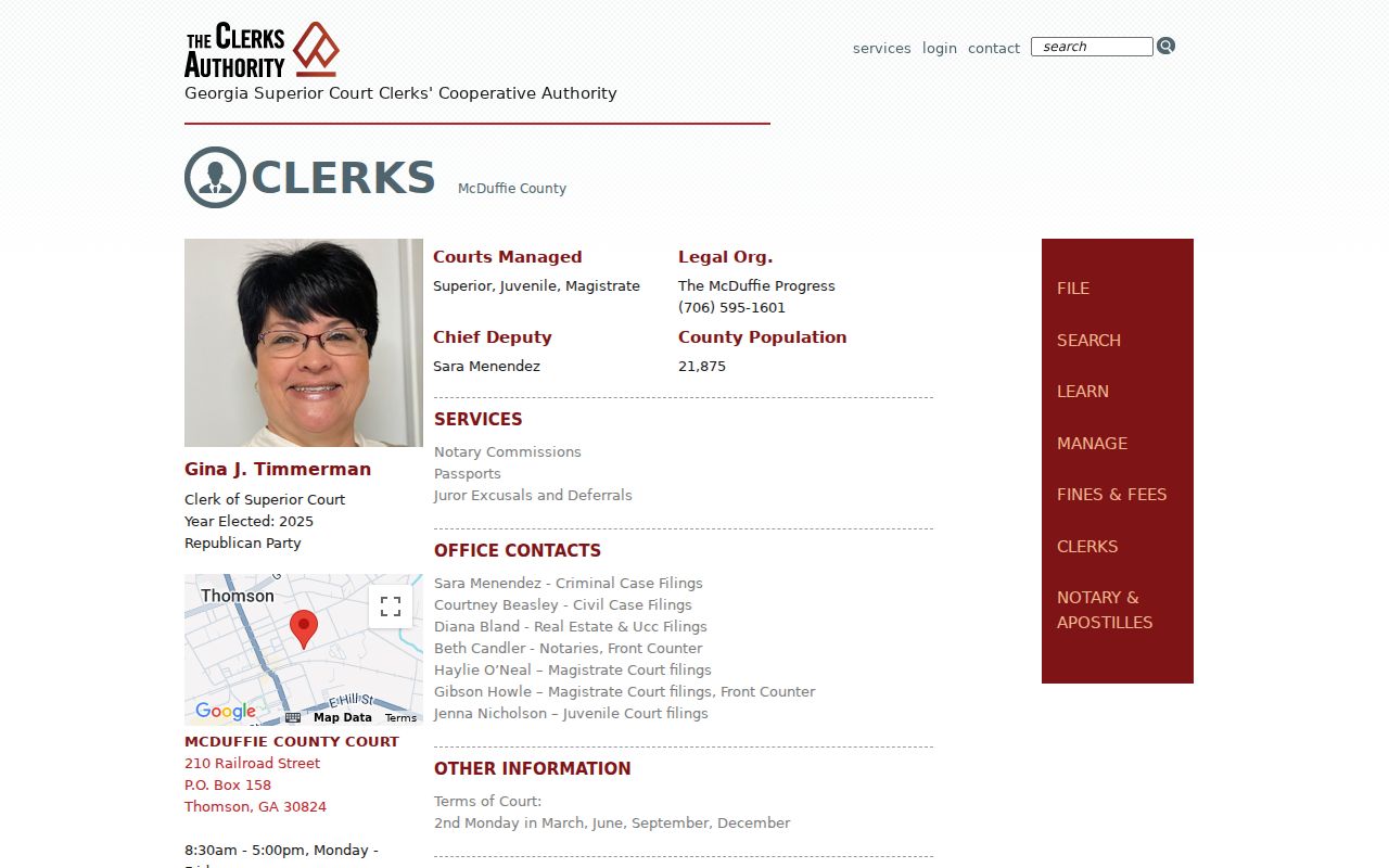 Official McDuffie County court clerk listing