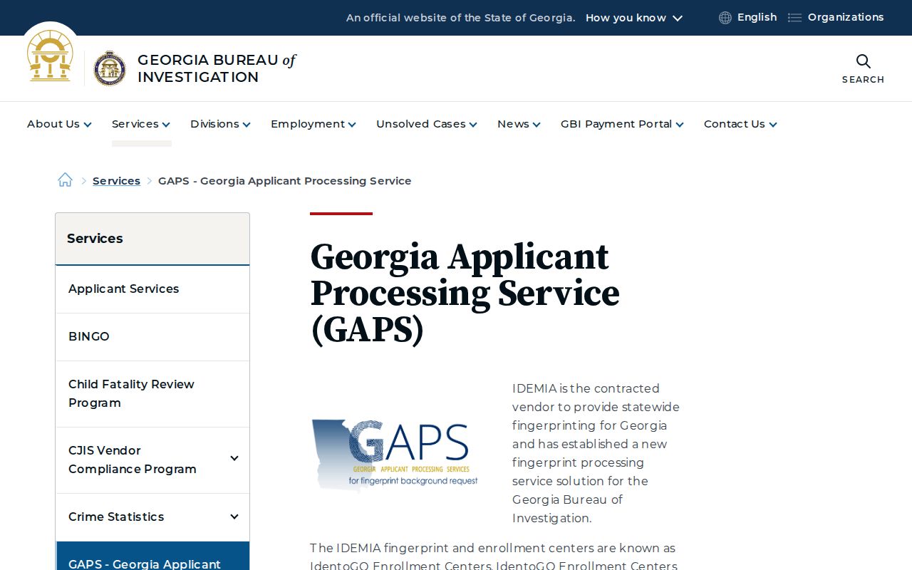 McDuffie County criminal history GAPS fingerprint instructions