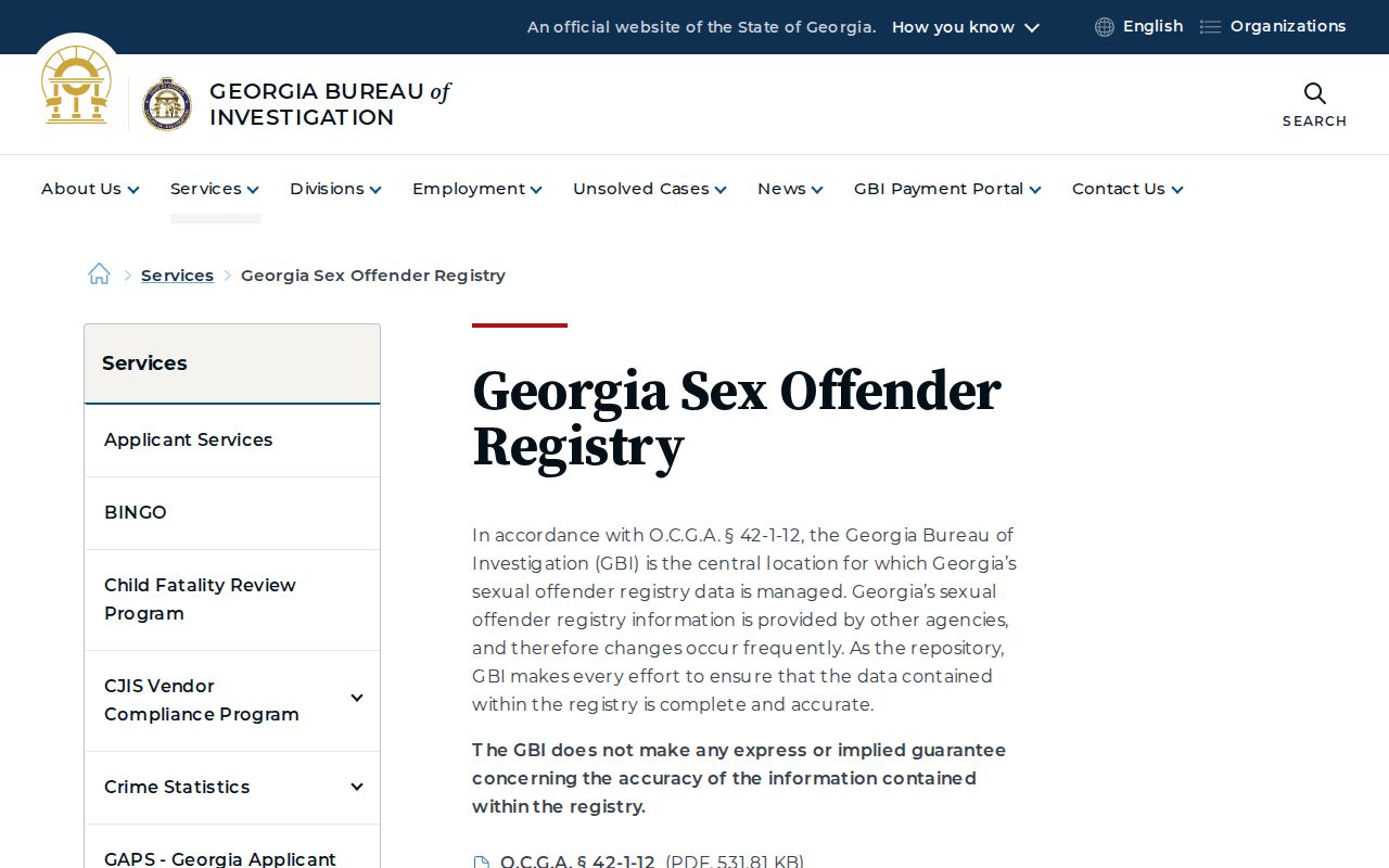 GBI information for McDuffie County sex offender records