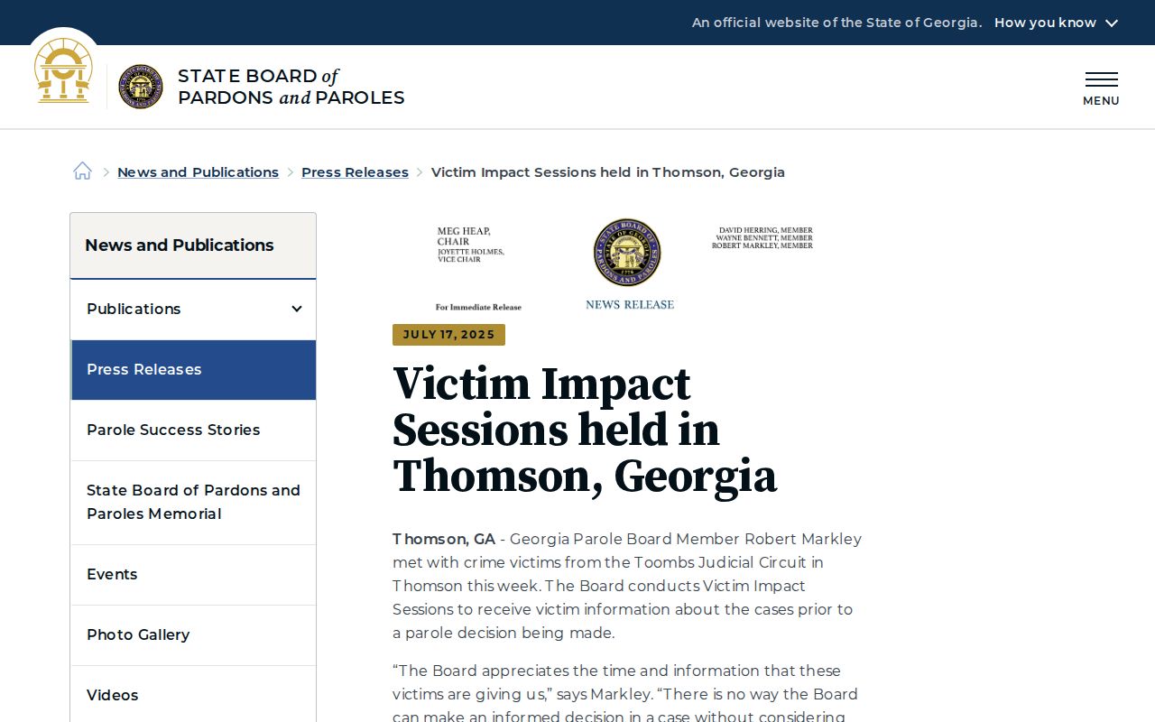 Thomson criminal case victim impact session record